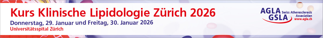 Header Banner für die Konferenz: AGLA Kurs klinische Lipidologie Zürich 2026. Diese geht vom 29. Januar 2026 bis 30. Januar 2026 in Universitätsspital Zürich, Präsenzmeeting.