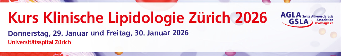 Header Banner für die Konferenz: AGLA Kurs klinische Lipidologie Zürich 2026. Diese geht vom 29. Januar 2026 bis 30. Januar 2026 in Universitätsspital Zürich, Präsenzmeeting.