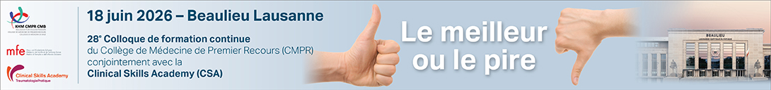 Bannière d'en-tête pour la conférence : Congrès du CMPR et Clinical Skills Academy Lausanne 2026. Celle-ci va de 18 juin 2026 à 18 juin 2026 dans Beaulieu Lausanne.