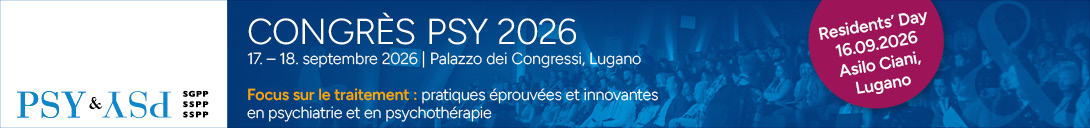 Bannière d'en-tête pour la conférence : Congrès PSY 2026. Celle-ci va de 17 septembre 2026 à 18 septembre 2026 dans Palazzo dei Congressi de Lugano.