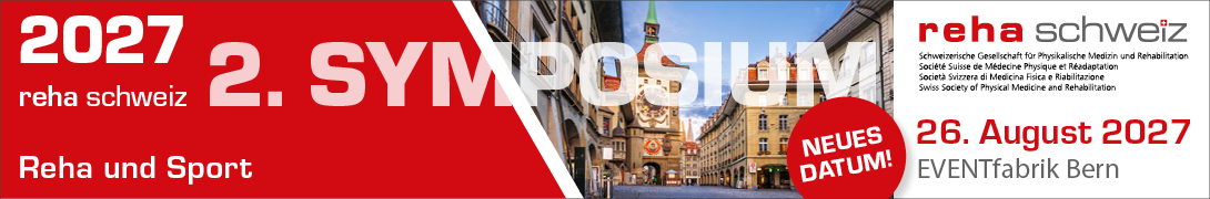 Header Banner für die Konferenz: Reha und Sport Symposium 2026. Diese geht vom 27. August 2026 bis 27. August 2026 in EVENTfabrik Bern.
