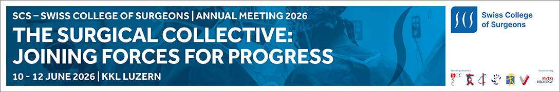 Header banner for the conference: SCS - SWISS COLLEGE OF SURGEONS ANNUAL MEETING 2026. This goes from 10 June 2026 to 12 June 2026 in Luzern.