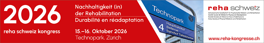 Header Banner für die Konferenz: reha schweiz kongress 2026. Diese geht vom 15. Oktober 2026 bis 16. Oktober 2026 in TECHNOPARK, Zürich.