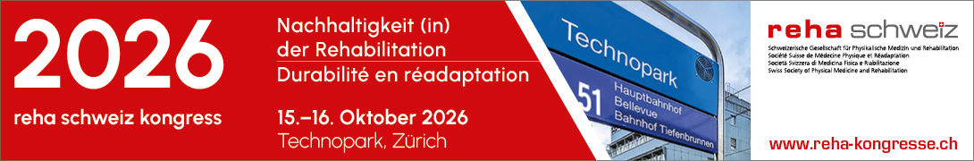 Header Banner für die Konferenz: reha schweiz kongress 2026. Diese geht vom 15. Oktober 2026 bis 16. Oktober 2026 in TECHNOPARK, Zürich.