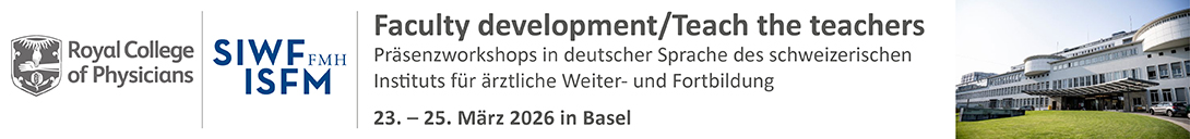 Header Banner für die Konferenz: SIWF/RCP Teach-the-Teacher Workshops Basel März 2026. Diese geht vom 23. März 2026 bis 25. März 2026 in Basel.
