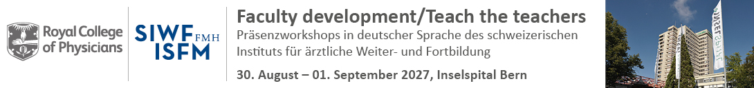 Header Banner für die Konferenz: SIWF/RCP Teach-the-Teacher Workshops Bern September 2027. Diese geht vom 30. August 2027 bis 1. September 2027.