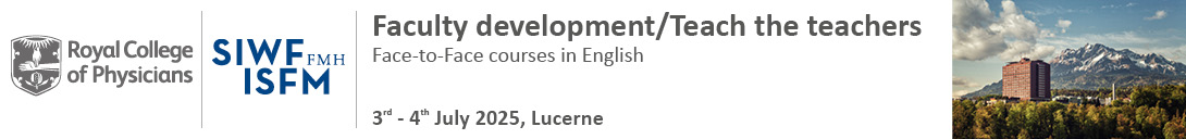 Header banner for the conference: SIWF/RCP Teach-the-Teacher Workshops (EN) Luzern Juli 2025. This goes from 1 July 2025 to 4 July 2025.