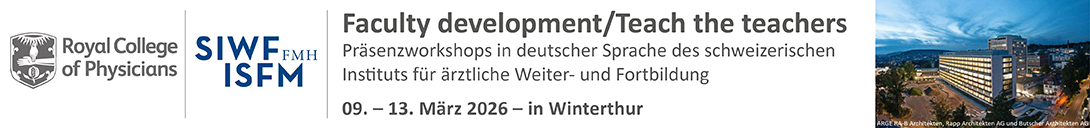 Header Banner für die Konferenz: SIWF/RCP Teach-the-Teacher Workshops Winterthur März 2026. Diese geht vom 9. März 2026 bis 13. März 2026 in Winterthur.
